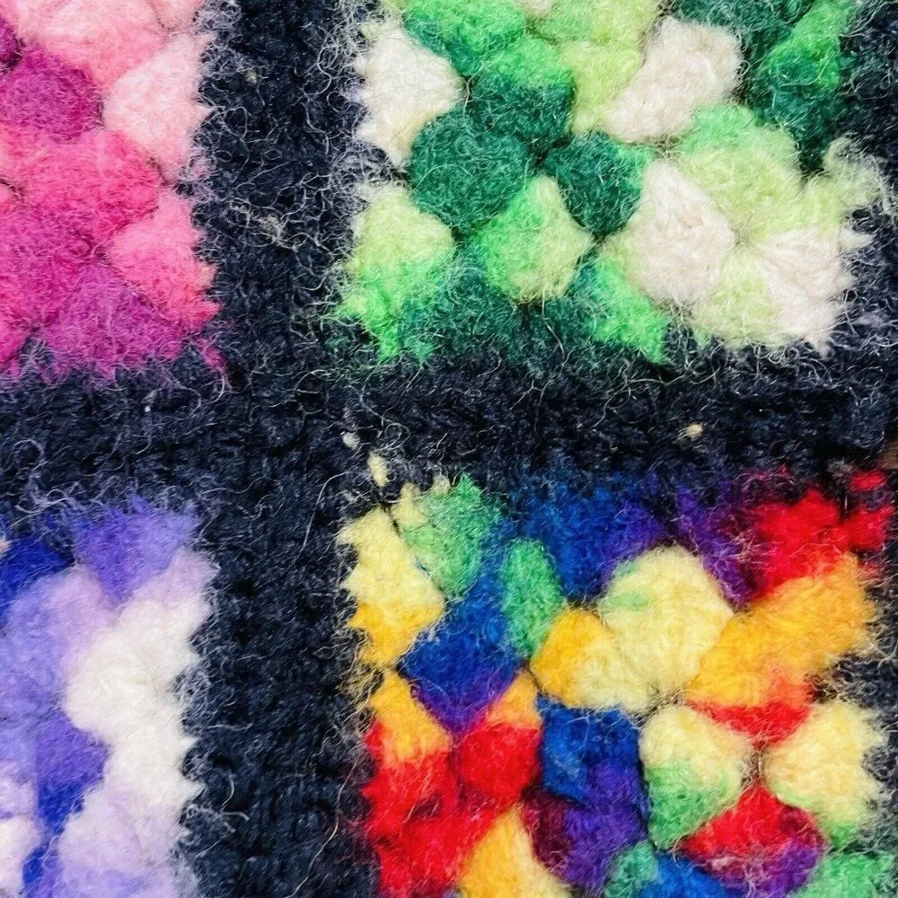 Vintage Handmade Crochet Colorful Granny Square Afghan Throw 35 x 34 Couch Sofa